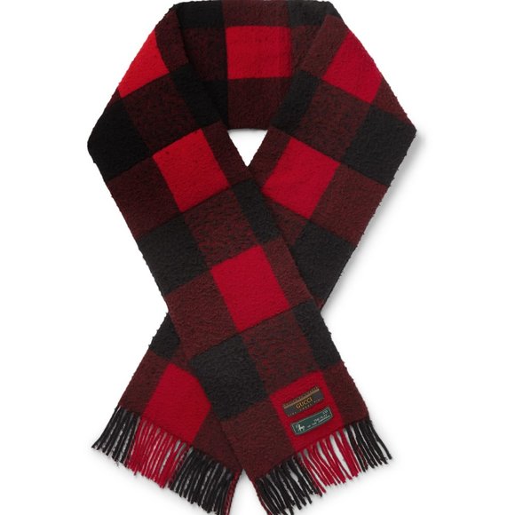 Gucci Fringed Padded Checked Wool Scarf in Red - Picture 1 of 4